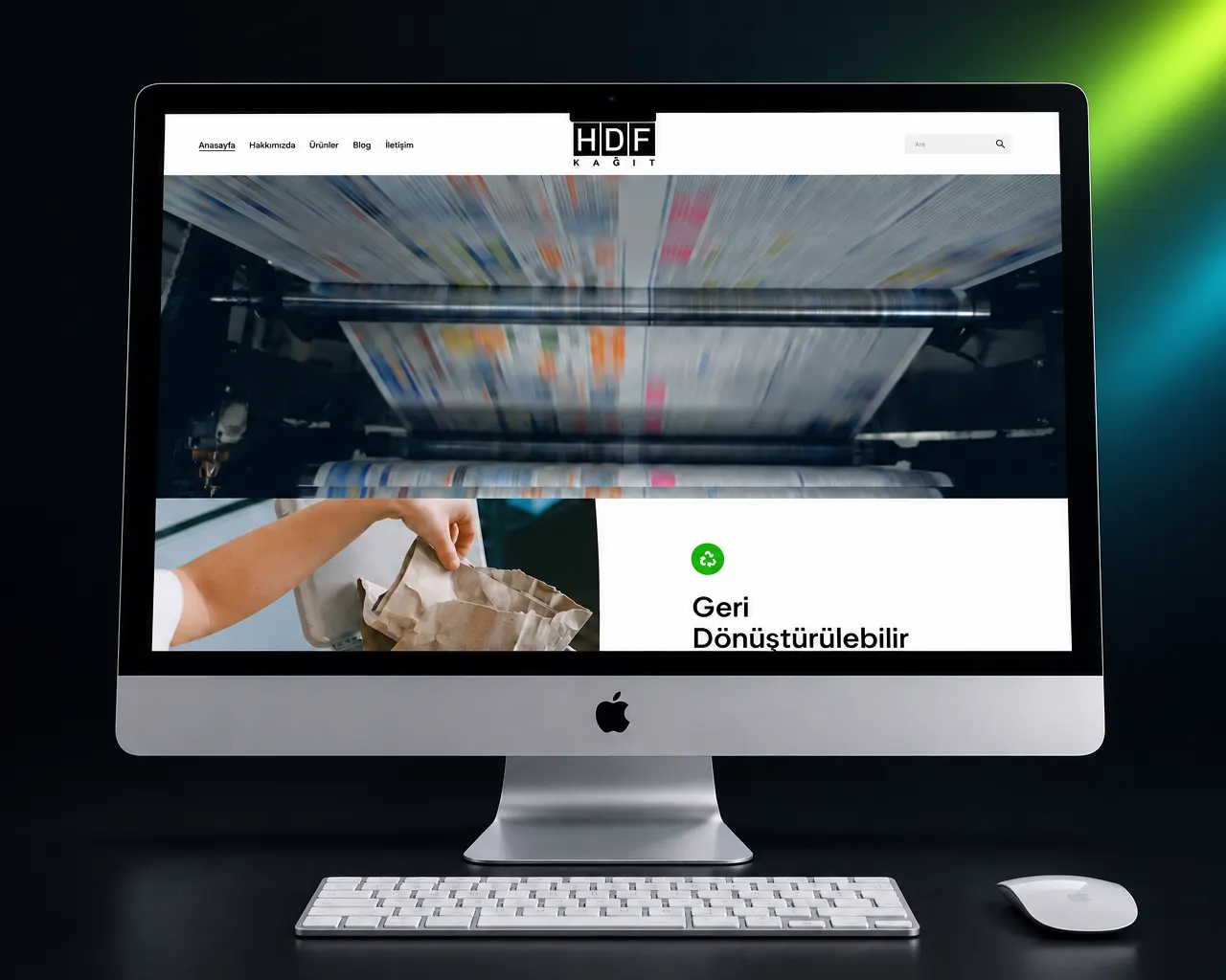HDF Kağıt kurumsal web sitesinin masaüstü bilgisayar görünümü